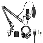 Neewer USB Kit de Microphone à Condensateur Hypercardioïde Plug & Play 192 kHz/24 Bits avec Casque d'Écoute Capuchon en Mousse, Support de Bras et Support d'Amortisseur pour Karaoké Enregistrement