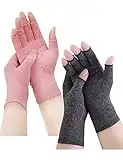 2 Pares Guantes Artritis sin dedos Compresion Artrosis Gaming Guantes Reumatismo Pulgar Teclado Ordenador Guantes Mejorar circulación(M,Gris+Rosa)