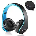 Wireless Bluetooth Over Ear Stereo Foldable Headphones, Wireless and Wired Mode Headsets with Soft Memory-Protein Earmuffs, Built-in Mic for Kids Children Mobile Phone TV PC Laptop Black-Blue