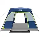 6-Person Instant Tent 60 Seconds Setup Camping Cabin Tent,Waterproof Windproof Family Tent with Top Rainfly,Double Layer,4 Large Mesh Windows,2 Mesh Door,Provide 2 pcs Gate Mat,for All Seasons