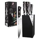 TUO Kitchen Knife Set with Wooden Block 6pcs Knife Block Sets Professional Chef Knife Set German High Carbon Stainless Steel Kitchen Knife Set Ergonomic Pakkawood Handle with Gift Box-New Legacy Series