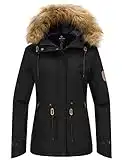 Wantdo Giacca da Sci Impermeabile Parka da Snowboard Antivento Cappotto da Montagna con Cappuccio con Pelliccia Giubbotto da Escursionismo Donna Nero 2020 M