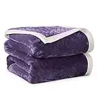 ENCOFT 500GSM Coperta Plaid in Flanella Microfibra Spessa 200x230cm, Coperta Matrimoniale Doppio Strato Super Morbida per Tutte Stagioni, Coperta Tinta Unita Viola per Divano Letto