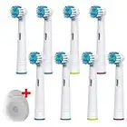 Recambios para Cepillos de Dientes Eléctricos Compatibles con Modelos Oral B. Repuestos de Cabezales Universales. Pack de 8 Incluye Hilo Dental.