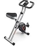 YOSUDA Folding Exercise Bike - 8 Levels of Resistance Foldable Stationary Bike with Large Comfortable Seat Cushion and Arm Resistance Band, Pulse Sensor