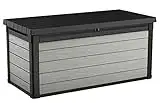 Keter Denali 150 Gallon Resin Large Deck Box-Organization and Storage for Patio Furniture, Outdoor Cushions, Garden Tools and Pool Toys, Grey & Black