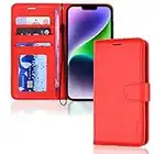 TECHGEAR iPhone 14 Leather Wallet Case, Flip Protective Case Cover with Wallet Card Holder, Stand and Wrist Strap - Red PU Leather with Magnetic Closure for iPhone 14 6.1"