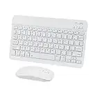 Mini Bluetooth Keyboard and Mouse for iPad, Tablets, Android, iPhone, Rechargeable ipad Keyboard with Silent Wireless Bluetooth Mouse, Compatible with ipad pro/ipad Mini/ipad Air Mac OS, White Combo