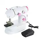 Mini Sewing Machine Adjustable 2-Speed Double Thread Portable Electric Household Multifunction Sewing Machin with Lights and Cutter Foot Pedal for Household Travel Beginner Face DIY