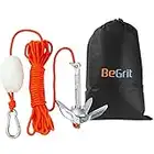 BeGrit Kayak Anchor 1.5 lb Small Boat Anchor Kit Folding Grapnel Anchor Carbon Steel for Canoe Jet Ski SUP & Paddle Board with 32.8 ft Anchor Tow Rope Carrying Bag(Silver)