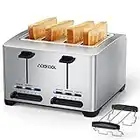 Acekool Toaster 4 Slice,Stainless Steel Toasters,Dual Control,1.6 inch Extra-wide Slot,7 Toasting Levels Toaster with Removable Crumb Trays & Warming Rack 1500W TA1 (Stainless Steel)