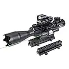 Pinty Rifle Scope 4-16X50 Illuminated Optics Sight Green Laser, Reflex Holographic Dot Sight, Riser Mount 14 Slots 1 inch High Riser Mount