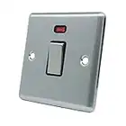 AET CSC20ASWIBS Satin Chrome Classical 20A DP Black Insert Metal Rocker Switch-20 Amp Double Pole Switch w/Neon Indicator