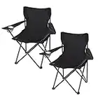 Taylor & Brown Set of 2 Lightweight Folding Camp Chair - Portable Chairs with Cup Holder and Bag Perfect for Camping, Festivals, Garden, Caravan Trips, Fishing, Beach and BBQs (Black)