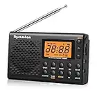 Rysamton Portable AM/FM/Shortwave Radio, Batteries Operated Pocket Radios, Large Digital Display, Clock Radio with Alarm and Sleep Function, Earphone Included (Black)