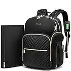 LOVEVOOK Diaper Bag Backpack, Quilted Baby Bag with Changing Pad & Pacifier Holder, Waterproof Travel Diaper Bags with USB Charging Port, Stylish and Large Capacity, Black