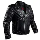 Alpha,Chaqueta de motocicleta de piel negra con armadura para hombre, chaqueta de motociclista para hombre de Brando Cafe Racer para hombre, mediana,negro