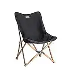 Naturehike Outdoor Furniture Camping Wood Grain Aluminum Folding Moon Chair (Black)