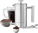 andrew james Double Walled Stainless Steel Cafetiere Gift Set With Coffee Measuring Spoon And Bag Sealing Clip | Delicious French Press Coffee | Easy to Clean (350ml, Stainless Steel)