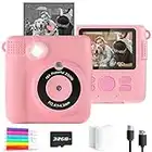 Anchioo Instant Print Camera Toys for Toddlers Age 3-8,Boys and Girls Birthday Gifts with 1080P HD Video Recording,Kids Selfie Digital Camera Electronic Travel Game with Photo Paper 6 Color Pens,Pink