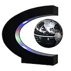 Estefanlo Floating Globe with LED Lights C Shape Magnetic Levitation Floating Globe World Map for Desk Decoration (Black-Silver)