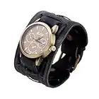 Xinjieda ZYElroy Pulsera Hombres Retro Reloj de la Banda Ancha Correa de Cuero Masculino Puño Reloj de Pulsera de Reloj de Cuarzo de la Vendimia