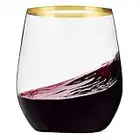 24 Pack Plastic Stemless Wine Glasses with Gold Rim, Disposable 12 Oz Clear Wine Cups – Shatterproof Recyclable And BPA-Free, Fancy Party Cups for Wedding Reception Cocktail Parties and Catered Events