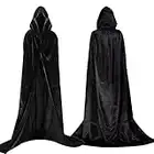 DKINY 1.7m Cape à Capuche Noire en Velours Déguisement Carnaval Costume Halloween pour Femme Homme Cosplay Vampire Sorcier Party Fête