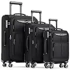 SHOWKOO Luggage Sets 3 Piece Softside Expandable Lightweight & Durable Suitcase Sets Double Spinner Wheels TSA Lock (20in/24in/28in) Black