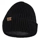 dowskwx Knitted Fleece Lined Beanie Hat for Men Women, Double Layer Cold Weather Head Warmer Skull Cap (Black)