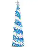 5 Ft Prelit Pencil Christmas Tree Decor Timer 50 Warm Lights Star Sequins Battery Operated Tinsel Pop Up Slim Artificial Xmas Tree Home Party Indoor Outdoor Christmas Decoration