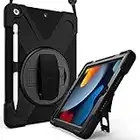 ProCase Étui Antichoc pour iPad 10.2", iPad 9, iPad 8, iPad 7, A2602 A2603 A2604 A2605 A2270 A2428 A2429 A2430 A2197 A2198 A2200, Housse Coque de Protection Renforcée, avec Bandoulière-Noir