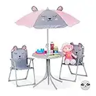 Relaxdays Camping Kindersitzgruppe, Kindersitzgarnitur mit Sonnenschirm, Klappstühle & Tisch, Maus Motiv, Garten, grau, 126 x 100 x 100 cm