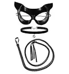 DDazzling Women's Cat Mask Half Face Costume Accessory Party Favors (Necklace +Eye Mask+Whip)