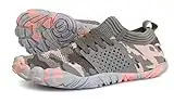 JOOMRA Women Barefoot Shoes Minimal Wide Cross Trainer for Ladies Runner Size 7.5-8 Athletic Hiking Trekking Toes Sneakers Workout Footwear Grey Pink 38