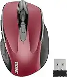 TECKNET Souris sans Fil, 2.4G Souris Optique 2600 DPI avec 5 Niveaux Réglable, Souris Ergonomique pour PC, Ordinateur Bureau/Portable - Rouge