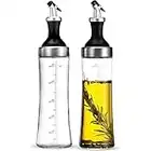 FineDine Glass Oil and Vinegar Dispenser, Wide Opening for Easy Refill and Cleaning, Modern Olive Oil Dispenser w/Filter, Clear Glass Oil Bottle, Pouring Spouts w/Lid, 18 Oz. Cruet Set (Set of 2)