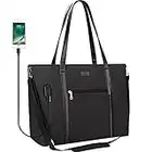 Laptop Tote Bag for Women 17.3 Inch Laptop Bag Waterproof Nylon Teacher Bag Work Bag with USB Charging Port Computer Tote Bag Large Laptop Bag for Women Handbag Satchel Shoulder Bag(17.3 inch, Black)