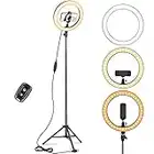 10" LED Ring Light avec Extensible Trépied Haut, Anneau Lumineux Réglable avec 3 Modes d'Eclairage et 10 Niveaux, Lumiere Photo pour Selfie, Photography, Video, Maquillage, Camera Vlog Bluetooth