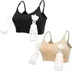 2 Pairs Femme Tire Laits Bustier Mains Libres Soutien-Gorge Maternité Doux Allaitement Bras Coton Confort Brassière Taille au Choix ,L,Noir + Nu