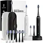 AquaSonic Duo Dual Handle Ultra Whitening 40,000 VPM Wireless Charging Electric Toothbrushes - 3 Modes with Smart Timers - 10 Dupont Brush Heads & 2 Travel Cases Included