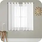 MRTREES Voile Curtains 54 Inch Drop 2 Panels Faux Linen Eyelet Sheer Curtain Panel for Bedroom Living Room Patio Door 55x54 Inch Drop 140cm x 137cm White