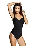 DELIMIRA Women's Underwire Plus Size One Piece Swimsuit Tummy Control Modest Swimwear Black Black 36C