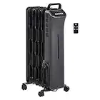 Amazon Basics Portable Digital Radiator Heater with 7 Wavy Fins and Remote Control, Black, 1500W, 9.8 x 26.5 x 13.1 in