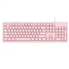 DKS100 Computer Keyboard, DOUYU White Backlit Mechanical Feel Membrane Gaming Keyboard, Wired 104 Keys for Gaming Office and Typing, Pink