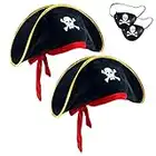 D-Fokes 2 Pieces Pirate Hat Skull Print Pirate Captain Costume Cap - Pirate Accessories Funny Party Hat for Caribbean Fancy Dress with Eye Patch