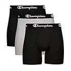 Champion Men's Cotton Stretch Boxer Brief, Black/Black/Oxford Grey Heather, L