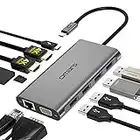 USB C Docking Station for Laptop USB C Hub Triple Display Monitors Adapter Replicator w/4K Dual HDMI, 1080P VGA, 4 USB3.0/2.0, TF/SD 2.0 100W PD, Ethernet for MacBook, HP, Dell, Lenovo, Surface