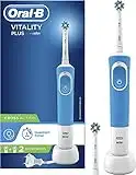 Oral-B Vitality Plus Electric Toothbrush, 1 Handle, 2 Cross Action Toothbrush Heads, 1 Mode with 2D Cleaning, 2 Pin UK Plug, Blue & White