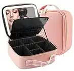 MOMIRA Travel Makeup Case with Large Lighted Mirror Partitionable Cosmetic Bag Professional Cosmetic Artist Organizer, Waterproof Portable, Accessories Case, Tools Case Pink